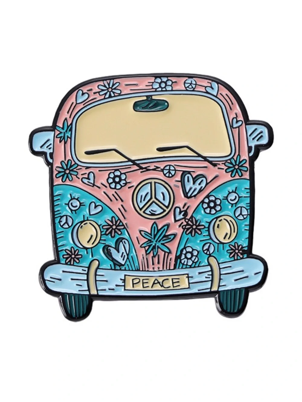 Vintage Hippie Van Enamel Pin – Peace Sign Retro VW Style Camper Lapel Pin